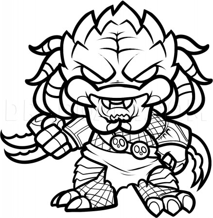 How to Draw Chibi Predator, Alien Vs Predator, Coloring Page, Trace Drawing