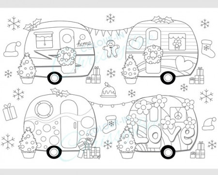 Christmas Campers Coloring Pages 4 Page Pack Christmas - Etsy Norway