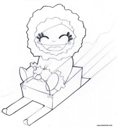 Girl on sled coloring pages - Hellokids.com