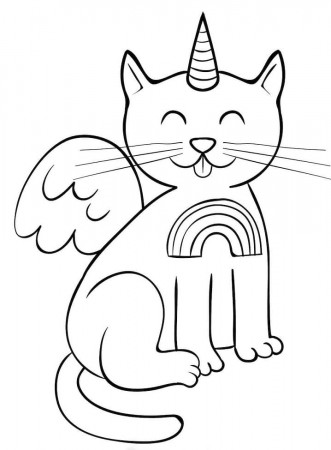 Winged Unicorn Cat Coloring Page - Free Printable Coloring Pages for Kids