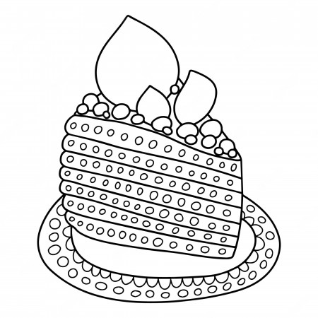 Premium Vector | Slice of cake on plate vector coloring page cute coloring  page for children and adults with tasty dessert