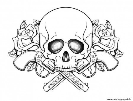 Print Skull with guns flowers Coloring pages