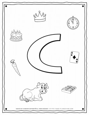 English Alphabet - Things Starting With C - Coloring Page | Planerium