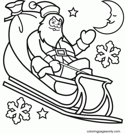 Santa Claus Sitting on A Sleigh Coloring Pages - Santa Claus Coloring Pages  - Coloring Pages For Kids And Adults
