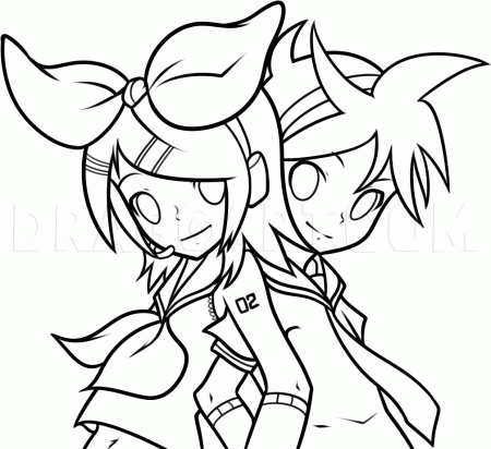 How to Draw Rin and Len Kagamine, Coloring Page, Trace Drawing