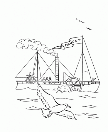 BlueBonkers : Steamship Clermont Coloring pages - Ships and Boats