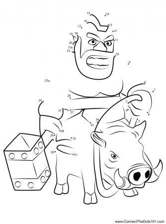 Hog Rider from Clash of the Clans dot to dot printable worksheet - Connect  The Dots