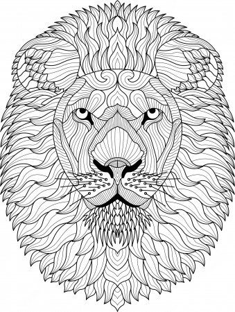 Premium Vector | Zentangle black and white hand drawn lion coloring page  illustration