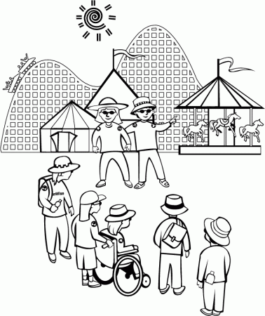 Amusement Park Coloring Page for Kids - Free Printable Picture
