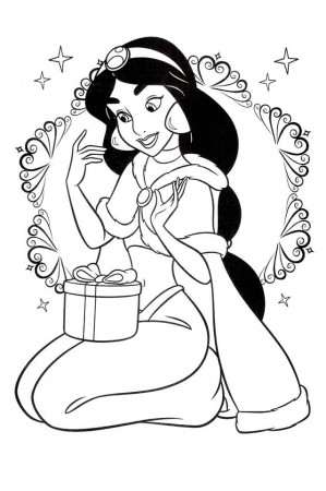 Princess Jasmine Wants To Open Christmas Gifts Coloring Pages 