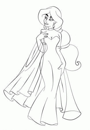 Jasmine in Beautiful Dress Coloring Page | Kids Coloring Page