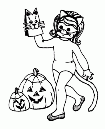 Halloween Costume Coloring Page - Cat costume - Free Printable 