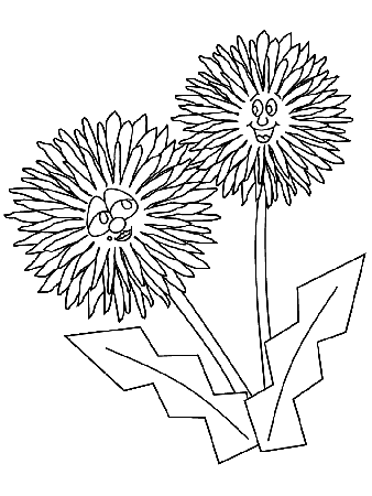 Printable Dandelion Cartoon Flowers Coloring Pages 