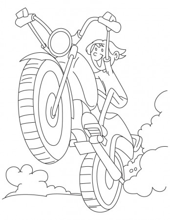 A boy driving a motorcycle very fast coloring page | Download Free 
