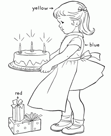Birthday Cake Coloring Page | Learning Colors Activity Pages for 