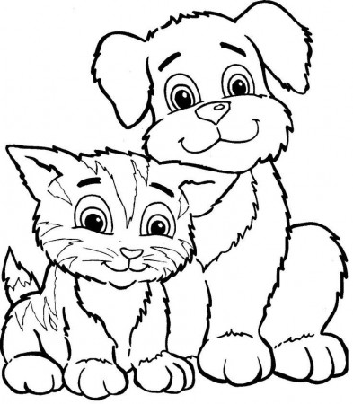 Cat And Dog Cute Coloring Page | Coloring pages