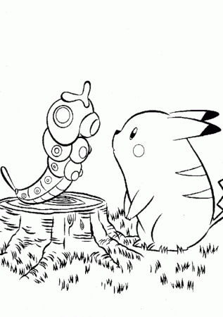 Print Pikachu And Caterpie Pokemon Coloring Page or Download 