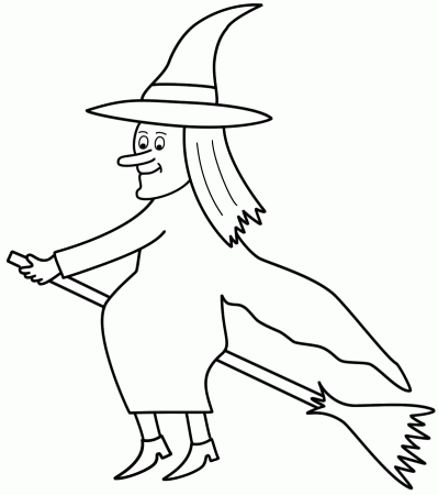 Witch on a broom - Coloring Page (Halloween)