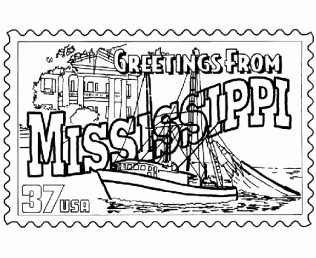 USA-Printables: Mississippi State Stamp - US States Coloring Pages