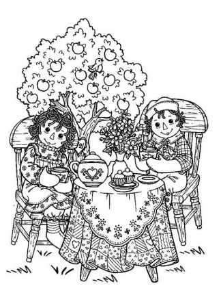 Raggedy Ann and Andy Tea Party Coloring Page - NetArt