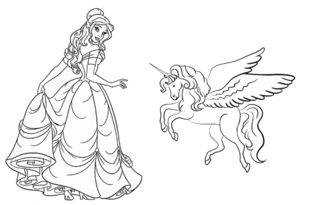 Princess Barbie and the Unicorn coloring book to print and online