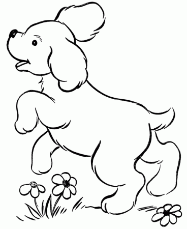 Dog Coloring Pages | Printable Cute puppy playing coloring page 