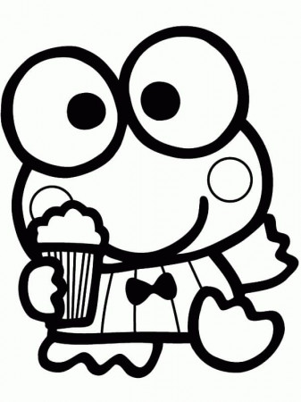 Keroppi with Popcorn Coloring Page - Free Printable Coloring Pages for Kids