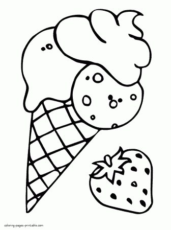 Ice cream cone with strawberry coloring page || COLORING-PAGES-PRINTABLE.COM
