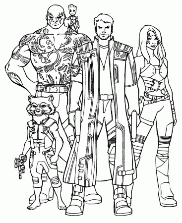 Groot, Rocket Raccoon, Star-Lord, Drax and Gamora Coloring Pages -  Guardians of the Galaxy Coloring Pages - Coloring Pages For Kids And Adults