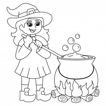 Premium Vector | Witch potion pot halloween coloring page isolated