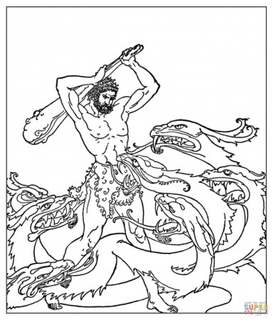 Heracles Fighting the Hydra coloring page | Free Printable Coloring Pages