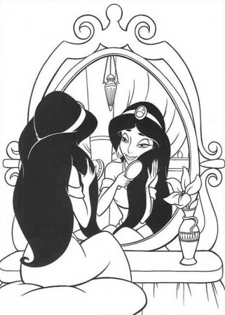 Princess Jasmine Looking at the Mirror Coloring Page - NetArt