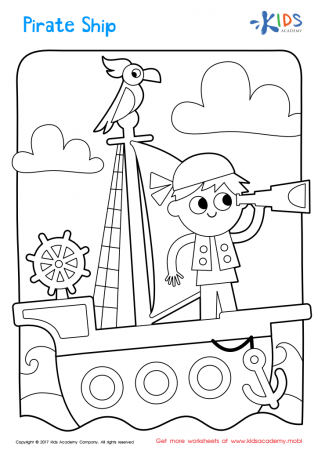Pirate Ship Coloring Page: Free Printable Worksheet for Kids