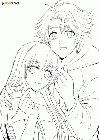 Anime Couple show heart Coloring Pages - Anime Couple Coloring Pages - Coloring  Pages For Kids And Adults