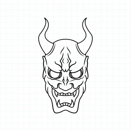 Premium Vector | Hand drawn japanese oni demon mask coloring page vector  illustration