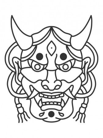 Hand drawn Japanese Oni demon mask coloring page. 8042808 Vector Art at  Vecteezy