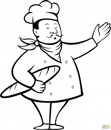 French Chef Holding a Baguette coloring page | Free Printable Coloring Pages