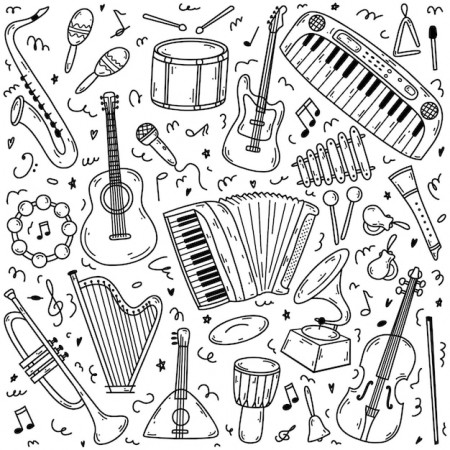 Premium Vector | Hand drawn doodle musical instruments vector sketch  illustration set black outline art collection for web design icon print coloring  page