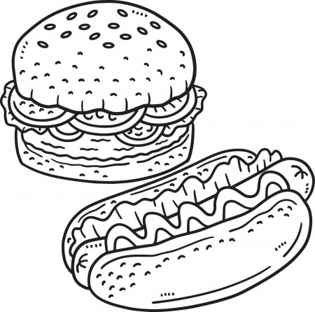 Hamburger and Hotdog Isolated Coloring Page 19943347 Vector Art at Vecteezy