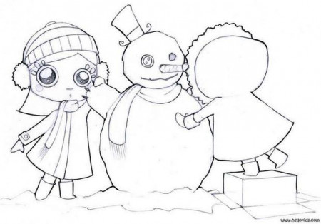 Friends make a snowman coloring pages - Hellokids.com