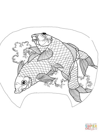 Two Carps by Katsushika Hokusai coloring page | Free Printable Coloring  Pages
