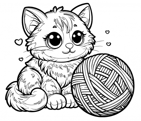 Cute Kitten with Yarn Wool Ball ...