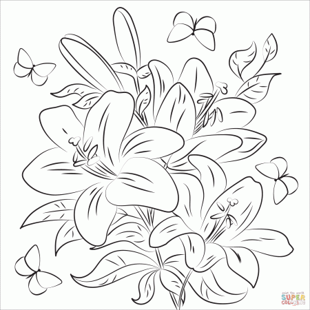 Lilies coloring page | Free Printable Coloring Pages