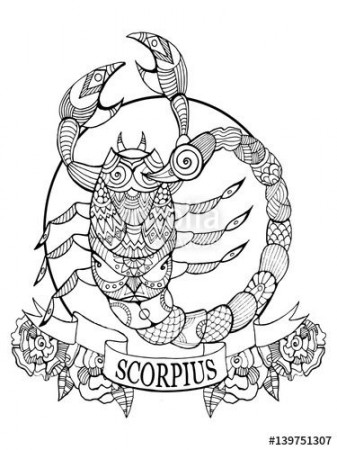 Scorpio zodiac sign coloring book page for adults | Fotolia 139751307 | Coloring  book pages, Mandala coloring pages, Coloring books