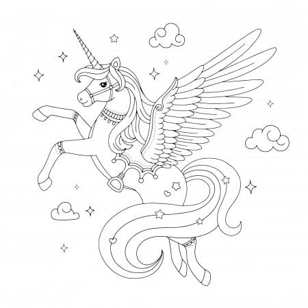 Premium Vector | Beautiful unicorn pegasus drawing coloring page