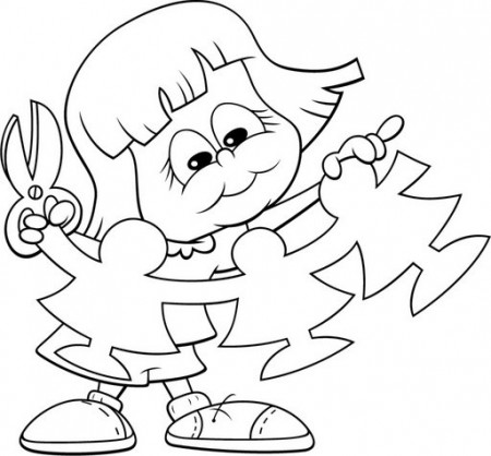 Girl cutting with scissors - coloring pages | Coloring Pages