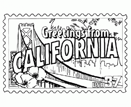 USA-Printables: California State Stamp - US States Coloring Pages