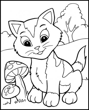Cat & mushrooms coloring page - Topcoloringpages.net