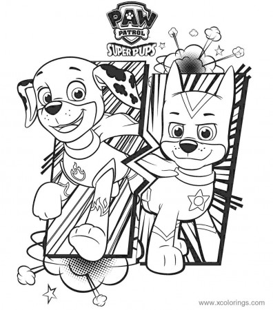 Marshall and Chase from Paw Patrol Mighty Pups Coloring Pages -  XColorings.com