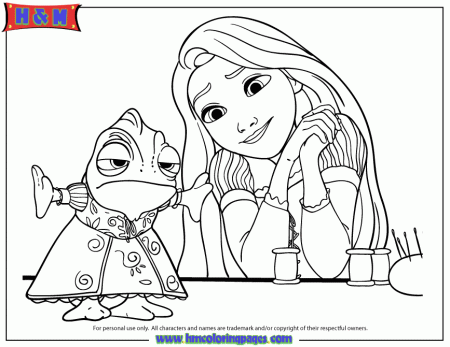Rapunzel Looking At Pascal In Dress Coloring Page | Free Printable 